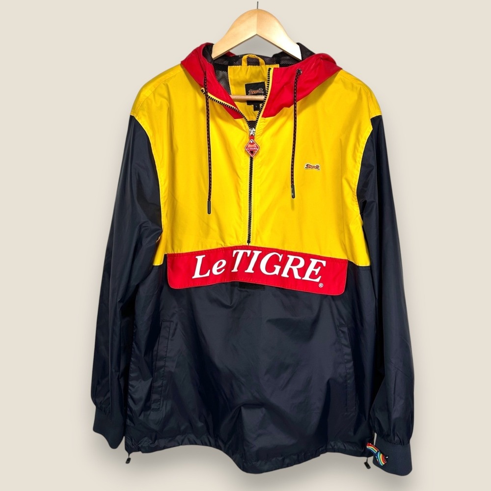 Le Tigre Anorak Jacket Windbreaker Pullover Large Colorblock Yellow Red Black